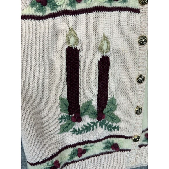 Vintage Bechamel Christmas Hand Knit Cardigan Sweater Embroidered Pink Tree - Picture 4 of 13